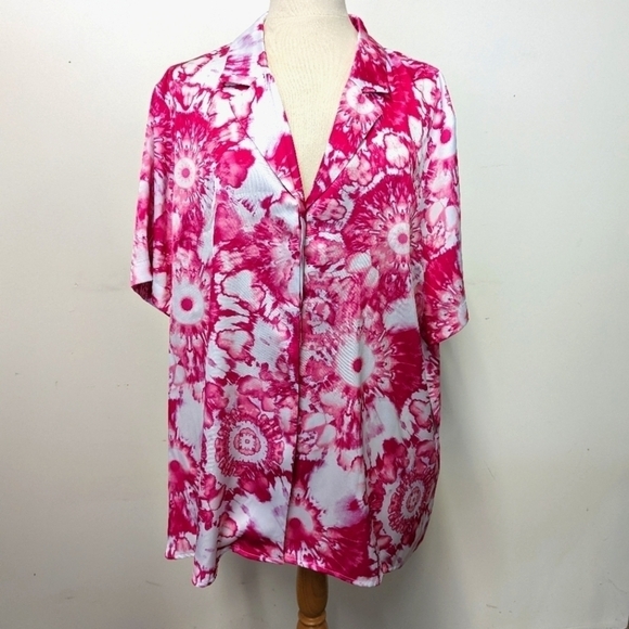 ADE Samuel Pink Tie Dye Button Down Blouse NWT XXXL 3x 18 / 20 Plus summer - Picture 6 of 17